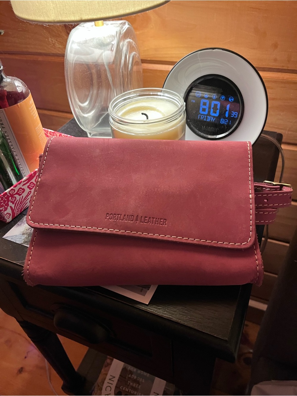 Portland Leather Burgundy Foldover Wristlet Clutch
